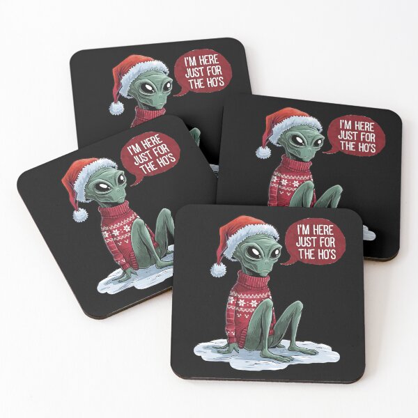 Item preview, I'M HERE JUST FOR THE HO'S - AN ALIEN WEARING A SANTA HAT AND UGLY CHRISTMAS sweater designed and sold by justyna-s28.
