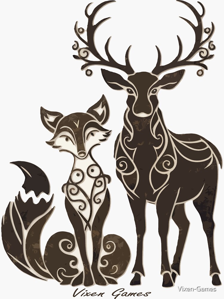Thumbnail 3 of 3, Sticker, Vixen With Stag fox and buck deer designed and sold by Vixen-Games.