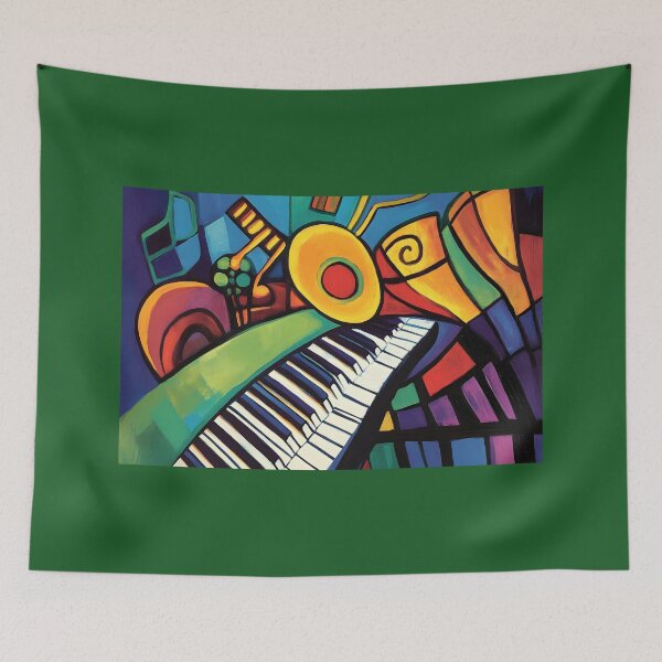 Item preview, Lively Composition of Geometric Shapes and Musical Instruments Including Piano and Brass Horn designed and sold by OlfactoART Studio.