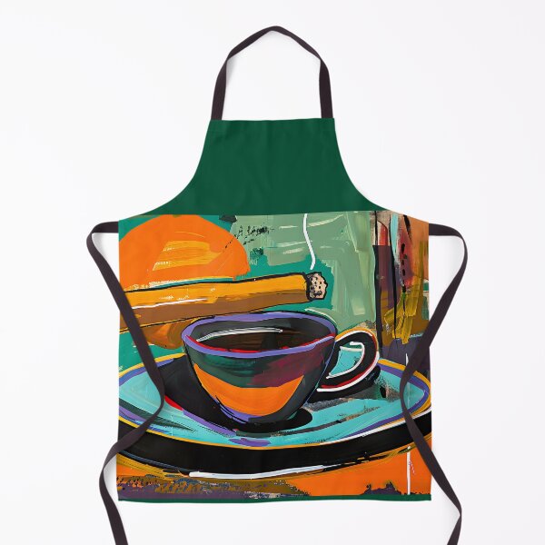 Item preview, Vibrant Cup and Saucer Set Surrounded by Abstract Shapes with Cigar in Dynamic, Bold Composition designed and sold by OlfactoART Studio.