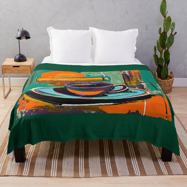 Item preview, Vibrant Cup and Saucer Set Surrounded by Abstract Shapes with Cigar in Dynamic, Bold Composition designed and sold by OlfactoART Studio.