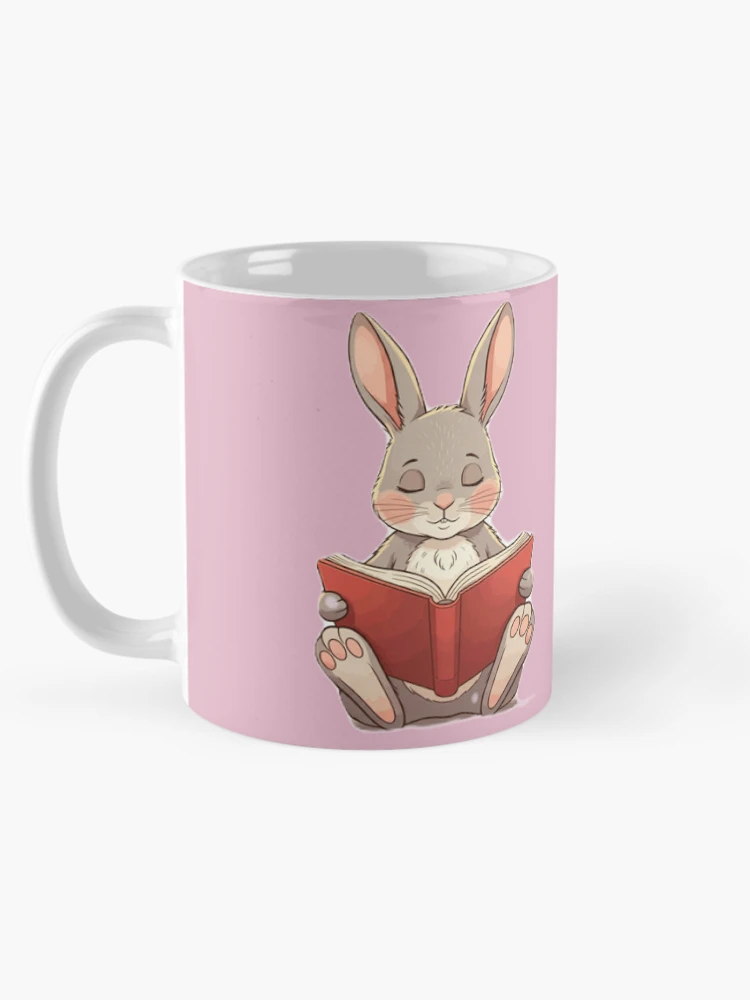 Thumbnail 5 of 6, Coffee Mug, Pink Textile Reading Rabbit designed and sold by wintervsfall.