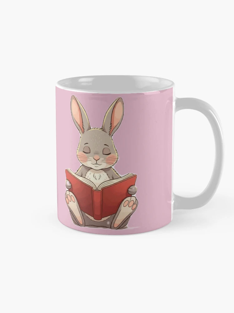 Thumbnail 3 of 6, Coffee Mug, Pink Textile Reading Rabbit designed and sold by wintervsfall.