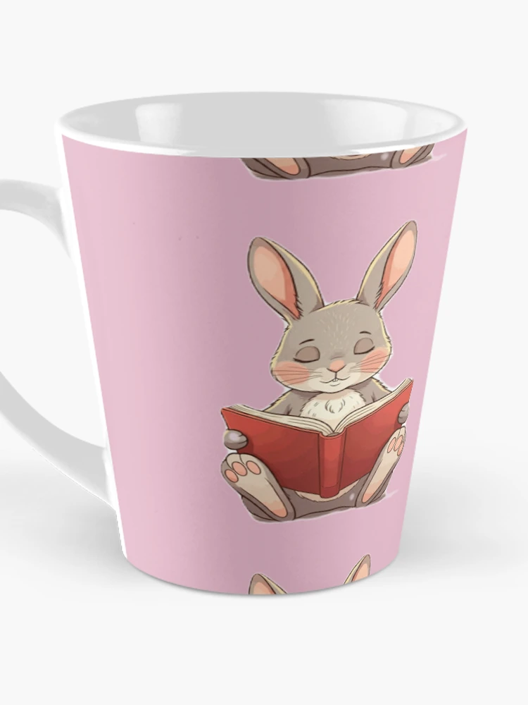 Thumbnail 3 of 4, Coffee Mug, Pink Textile Reading Rabbit designed and sold by wintervsfall.