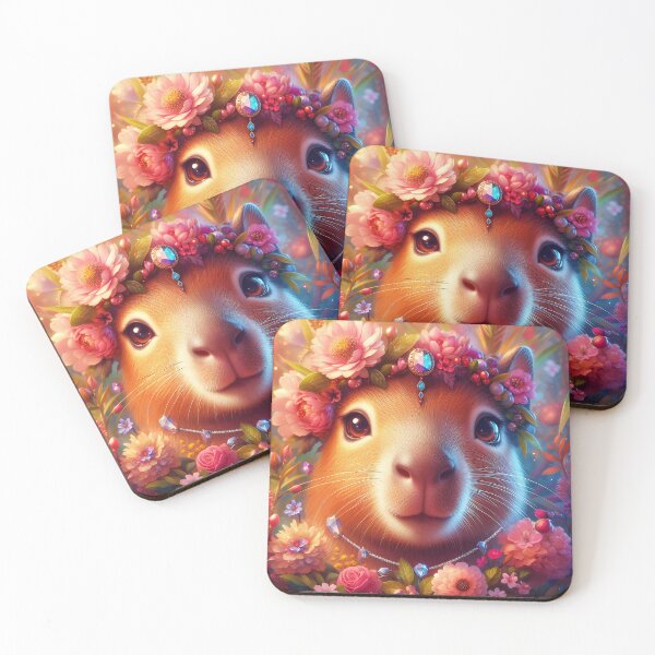Item preview, Floral crystalline capybara girl portraiture designed and sold by EmeraldeaArt.