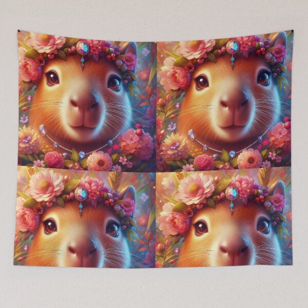 Item preview, Floral crystalline capybara girl portraiture designed and sold by EmeraldeaArt.