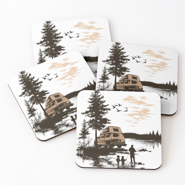 Item preview, Camper van by the lake with family fishing scene for outdoor adventure designed and sold by Jasava Shop.