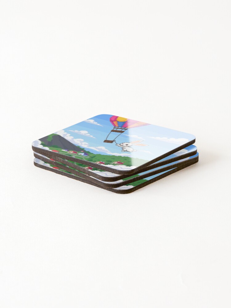 Thumbnail 4 of 5, Coasters (Set of 4), Pixel Rabbit’s Balloon Ride designed and sold by NaturePixel.