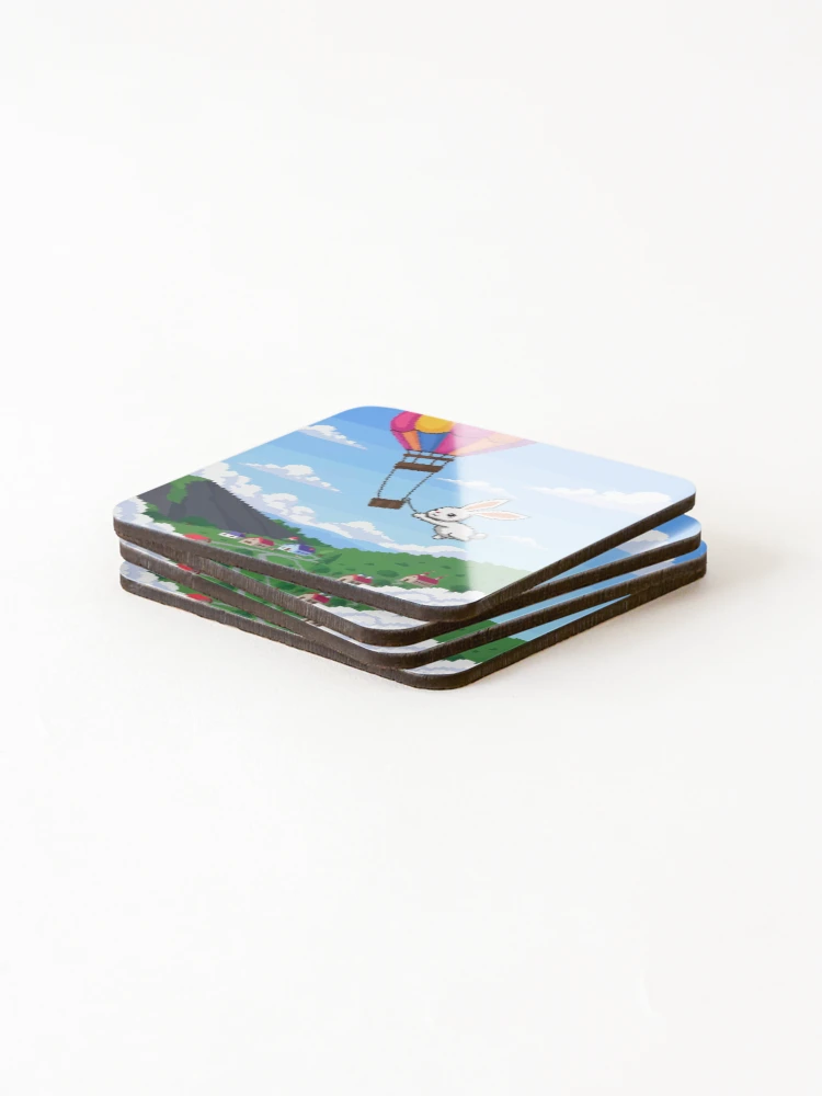 Thumbnail 4 of 5, Coasters (Set of 4), Pixel Rabbit’s Balloon Ride designed and sold by NaturePixel.