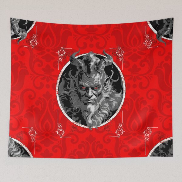 Item preview, ominous christmas krampus red damask designed and sold by Gossip Rag.