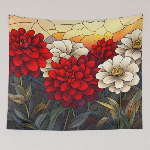 Item preview, Stained Glass of Red White Floral Harmony designed and sold by Cozirlax.