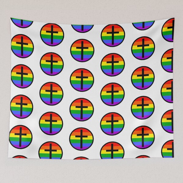 Item preview, Rainbow flag with Christian cross  designed and sold by Rachel the Artist .