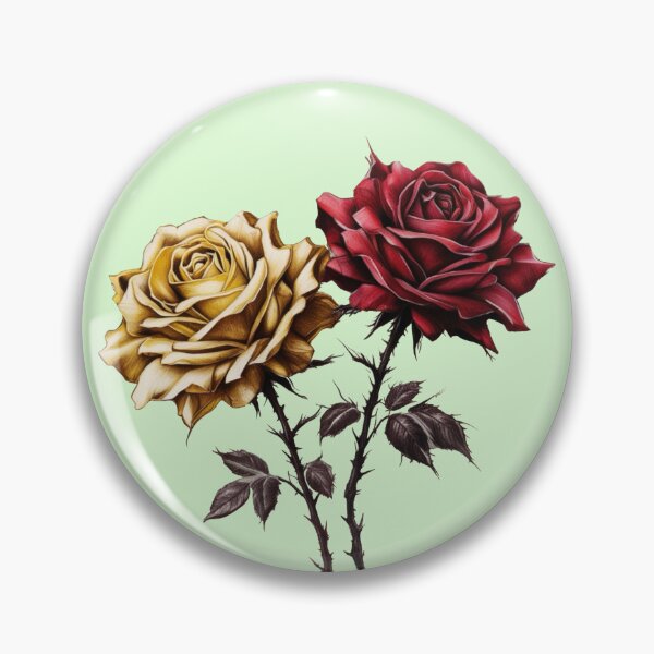 Aperçu de l'œuvre Deux roses, une jaune et une rouge, sont dessinées ensemble en gros plan créée et vendue par PWDigitalArt.