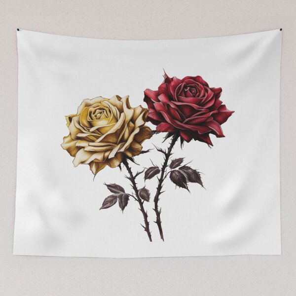 Aperçu de l'œuvre Deux roses, une jaune et une rouge, sont dessinées ensemble en gros plan créée et vendue par PWDigitalArt.
