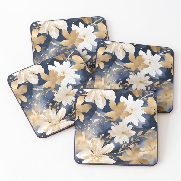 Item preview, Romantic Elegant Pattern Watercolor Florals Pattern Gold Grey Blue,  designed and sold by KolorellaS.