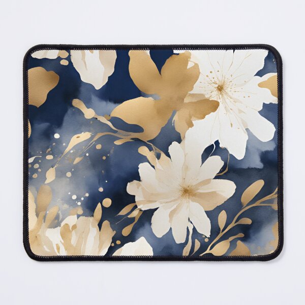 Item preview, Romantic Elegant Pattern Watercolor Florals Pattern Gold Grey Blue, designed and sold by KolorellaS.