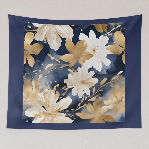 Item preview, Romantic Elegant Pattern Watercolor Florals Pattern Gold Grey Blue,  designed and sold by KolorellaS.