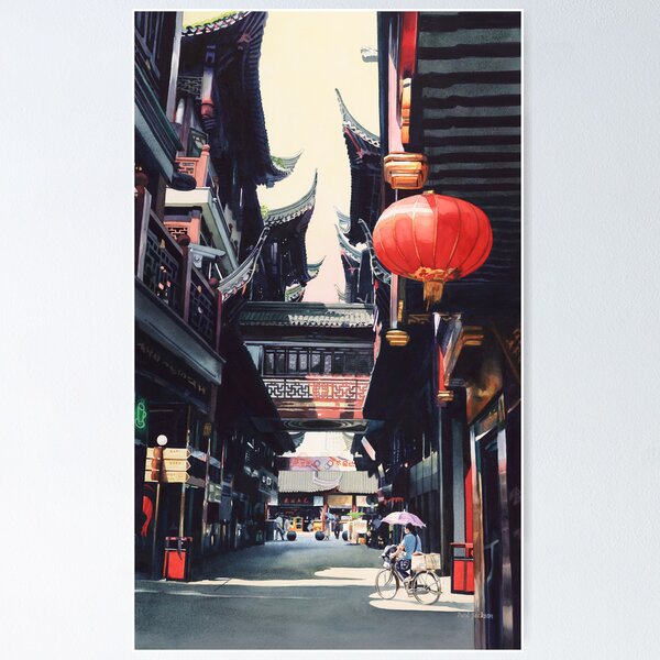 "Shanghai Market" Watercolor Poster