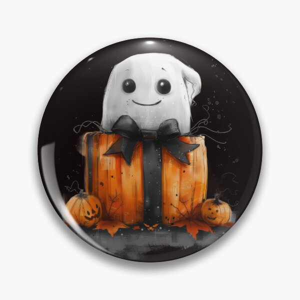 Item preview, Cute Little Ghost With Gift and Pumpkins designed and sold by EmiBarDesign.