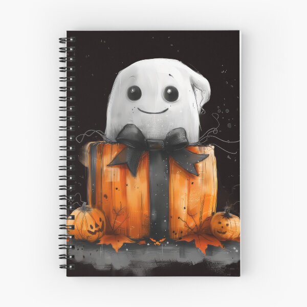 Item preview, Cute Little Ghost With Gift and Pumpkins designed and sold by EmiBarDesign.