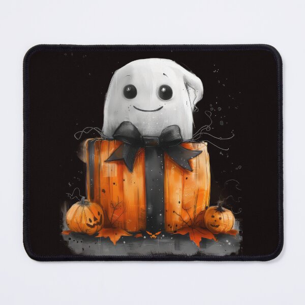 Item preview, Cute Little Ghost With Gift and Pumpkins designed and sold by EmiBarDesign.