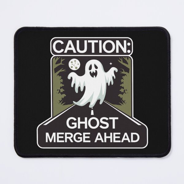 Item preview, Ghost Merge Ahead: Spooky Road Sign Print designed and sold by cabana.space.