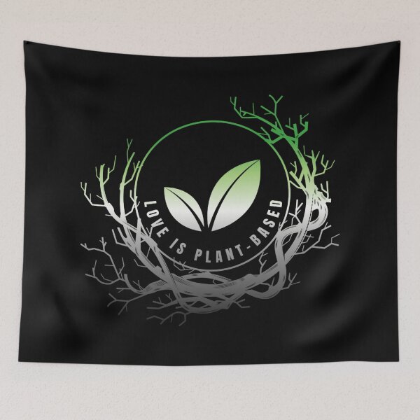 Item preview, Love Is Plant-Based, Aromantic pride flag graphic, Vegan day slogan, World Vegan Day, vegan pride, vegetarian, Veggies, Tree Hugger, Nature lover, designed and sold by PrideBeProud.