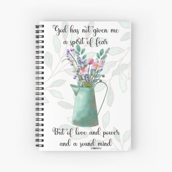 Bible verse print/Pot of flowers/soft leaf background Spiral Notebook
