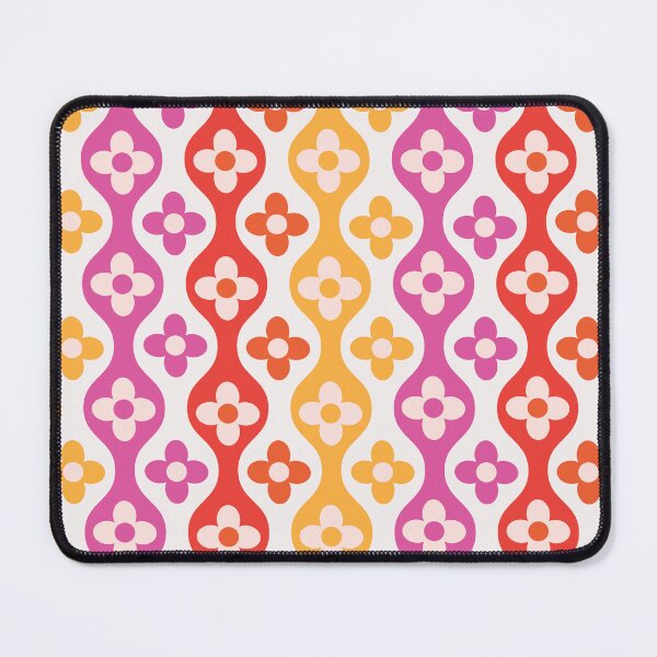 Item preview, Retro flowers on hourglass ogee ovals pattern in pink, red and orange  designed and sold by Yasminepatterns .