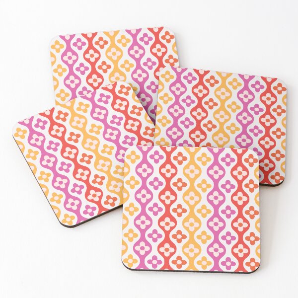 Item preview, Retro flowers on hourglass ogee ovals pattern in pink, red and orange  designed and sold by Yasminepatterns .