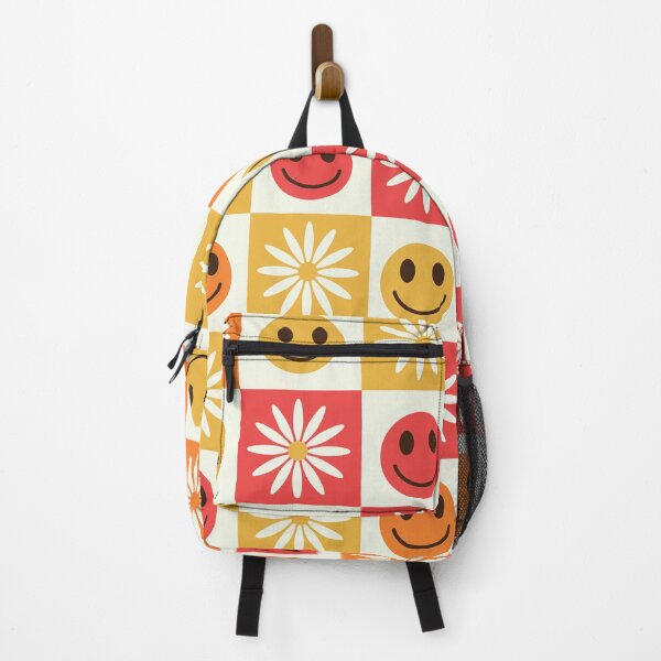 Item preview, Checkered Colorful smiling faces with White Daisies pattern  designed and sold by Yasminepatterns .