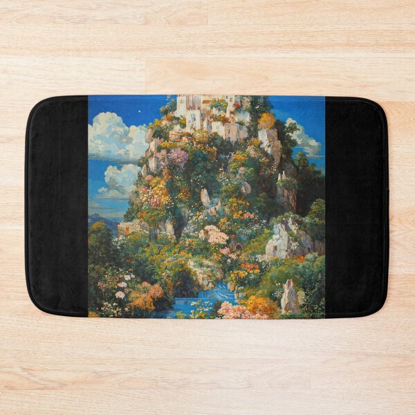 Item preview, Enchanted Castle on Vibrant Hill Under Moonlit Sky with Blossoming Garden designed and sold by regnumsaturni.