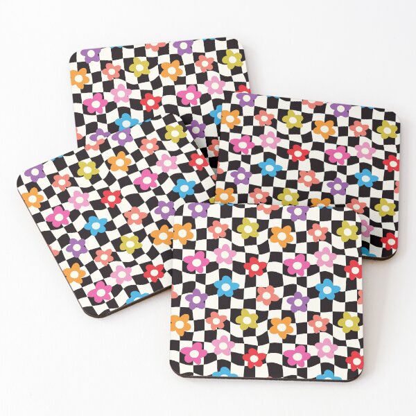 Item preview,  Checkered Colorful Groovy Flowers on  Warped Checkerboards  designed and sold by Yasminepatterns .