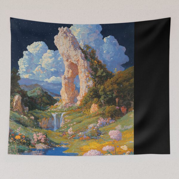 Item preview, Moonlit Landscape with Vibrant Blooms and Serene Stream designed and sold by regnumsaturni.