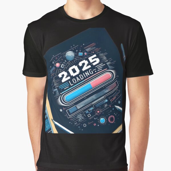 Vista previa del artículo con la obra «Cargando 2025... Camiseta futurista inspirada en la tecnología», diseñado y vendido por cirereyes.