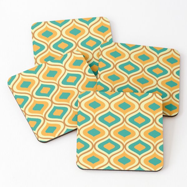 Item preview, Mid Century Vintage Ogee Pattern in orange, teal and cream designed and sold by Yasminepatterns .