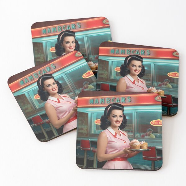 Item preview, Beautiful server in an American Diner vintage pinup advertising style art designed and sold by Vintage Designs +.