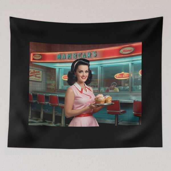 Item preview, Beautiful server in an American Diner vintage pinup advertising style art designed and sold by Vintage Designs +.