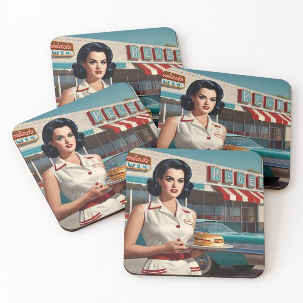 Item preview,  Beautiful server in an American Diner vintage pinup advertising style art designed and sold by Vintage Designs +.