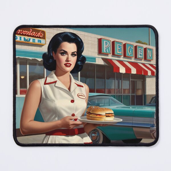 Item preview,  Beautiful server in an American Diner vintage pinup advertising style art designed and sold by Vintage Designs +.