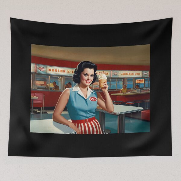 Item preview,  Beautiful server in an American Diner vintage pinup advertising style art designed and sold by Vintage Designs +.