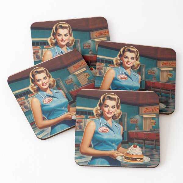 Item preview,  Beautiful server in an American Diner vintage pinup advertising style art designed and sold by Vintage Designs +.