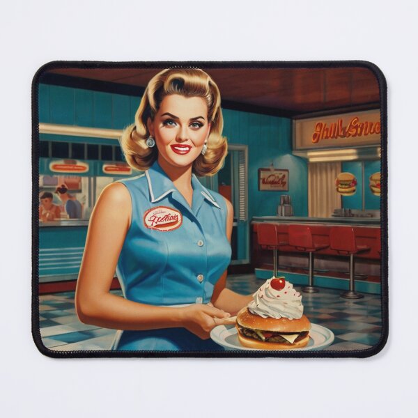 Item preview,  Beautiful server in an American Diner vintage pinup advertising style art designed and sold by Vintage Designs +.