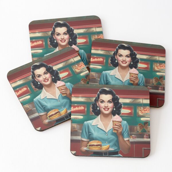 Item preview,  Beautiful server in an American Diner vintage pinup advertising style art designed and sold by Vintage Designs +.