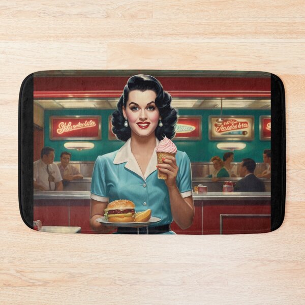 Item preview,  Beautiful server in an American Diner vintage pinup advertising style art designed and sold by Vintage Designs +.