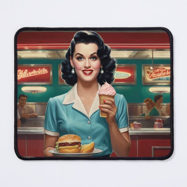 Item preview, Beautiful server in an American Diner vintage pinup advertising style art designed and sold by Vintage Designs +.