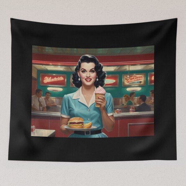 Item preview,  Beautiful server in an American Diner vintage pinup advertising style art designed and sold by Vintage Designs +.