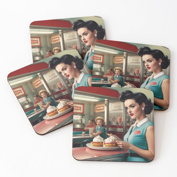 Item preview, Beautiful server in an American Diner vintage pinup advertising style art designed and sold by Vintage Designs +.