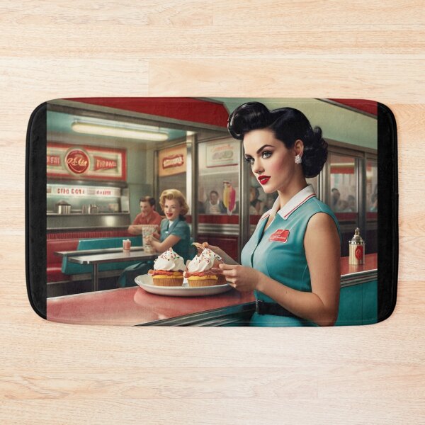 Item preview, Beautiful server in an American Diner vintage pinup advertising style art designed and sold by Vintage Designs +.