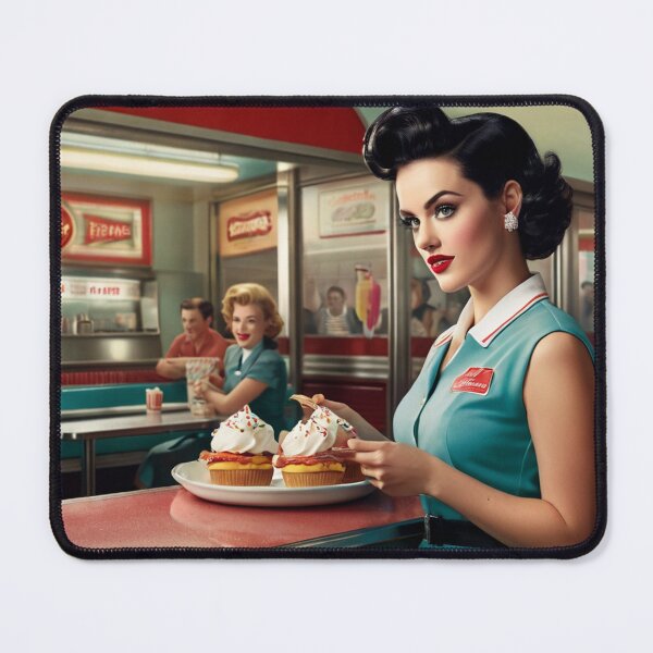 Item preview, Beautiful server in an American Diner vintage pinup advertising style art designed and sold by Vintage Designs +.